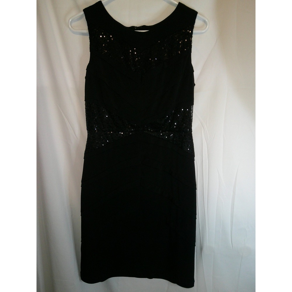 London Times Sequin Sheath Dress Sleeveless Party Cocktail‎ Black Size 10